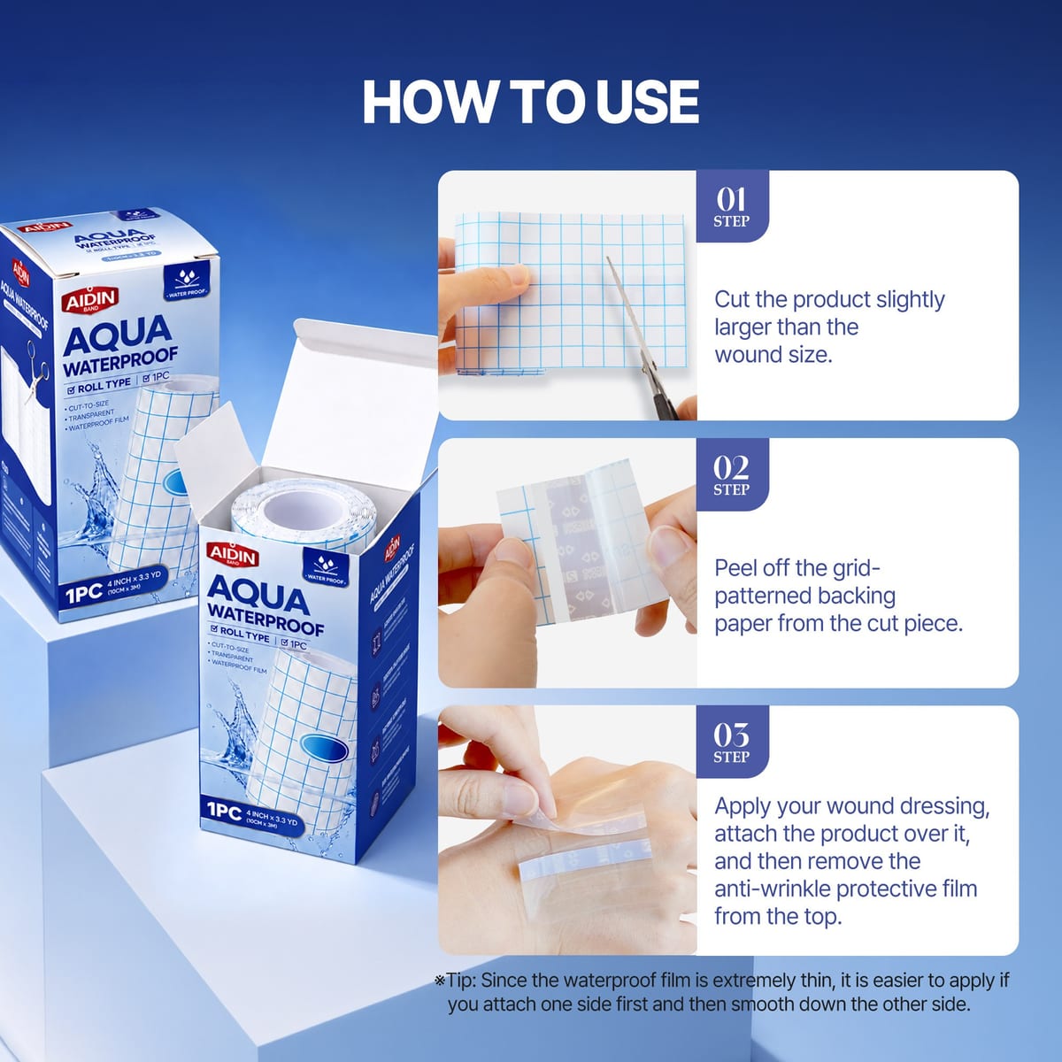 AIDIN BAND 아쿠아 스킨커버 — 투명 방수 필름 롤 · 10cm × 3m, 사진 4