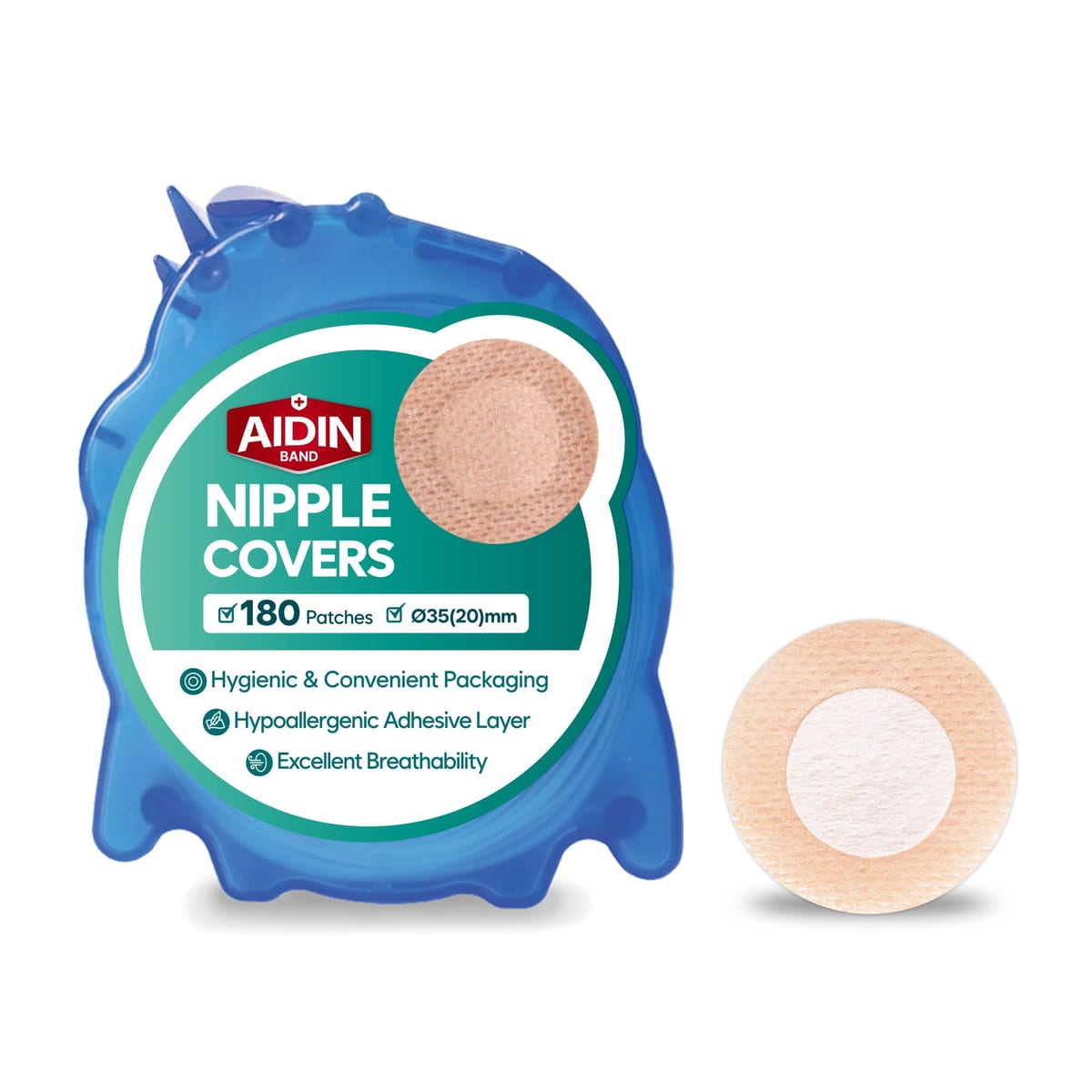 에이딘밴드 니플패치 — 원형 35mm · 180매 디스펜서